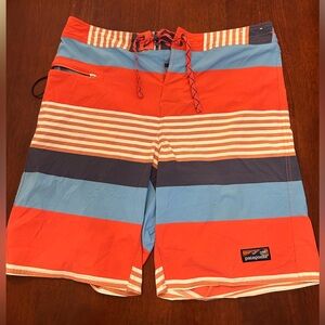 Patagonia Men's Bold Striped Board Shorts - Orange and Blue